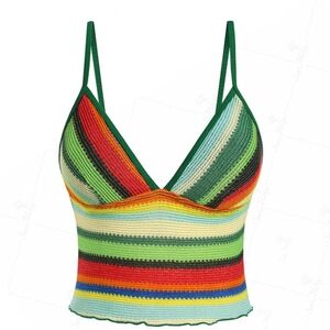 New Seamolly Striped Crochet Swim Camisole in Green Multi
